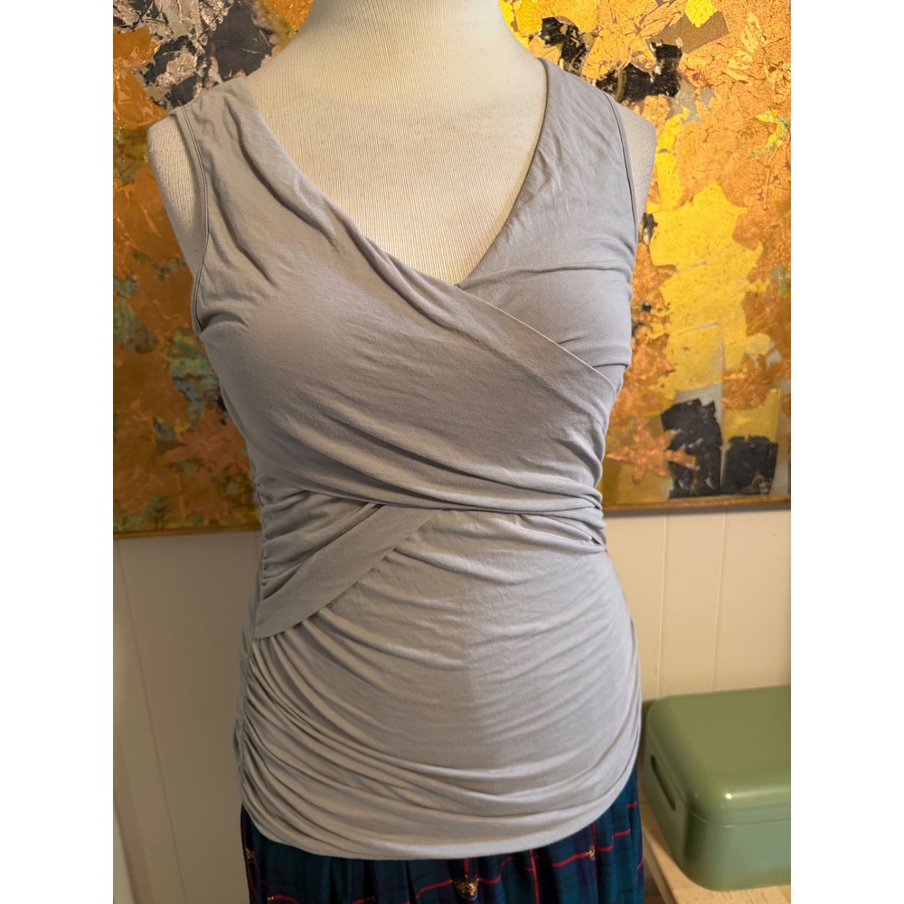 Sundance Grey Surplice V-Neck Ruched Sleeveless Tank Top Medium